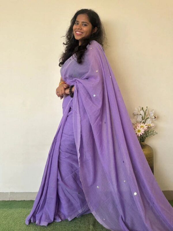 Lavender Bliss Handwoven Cotton Saree with Mirror Work