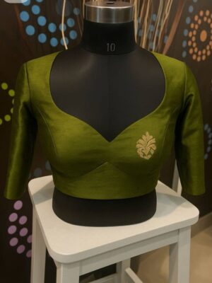 Elegant Green Silk Blouse with Minimal Embroidery