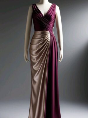 Two-Tone Draped Evening Gown