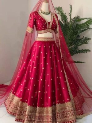 Embroidered Raw Silk Lehenga Choli with Net Dupatta