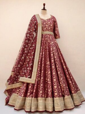 Maroon Anarkali Gown with Gold Embroidery | Designer Indian Wedding Dress | Bridal Ethnic Wear