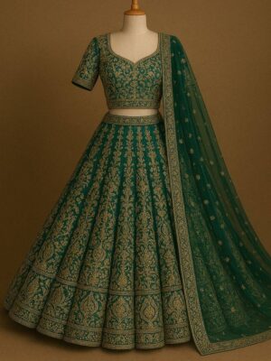 Emerald Green Zari Embroidered Silk Lehenga Set with Dupatta