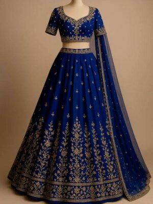 Royal Blue Zari Embroidered Silk Lehenga Set with Dupatta