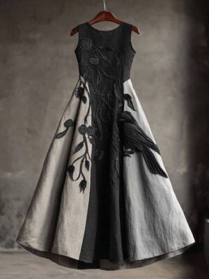 Contemporary Black-Grey Embroidered A-Line Gown