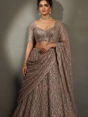 Metallic Taupe Heavy Sequin Bridal Lehenga